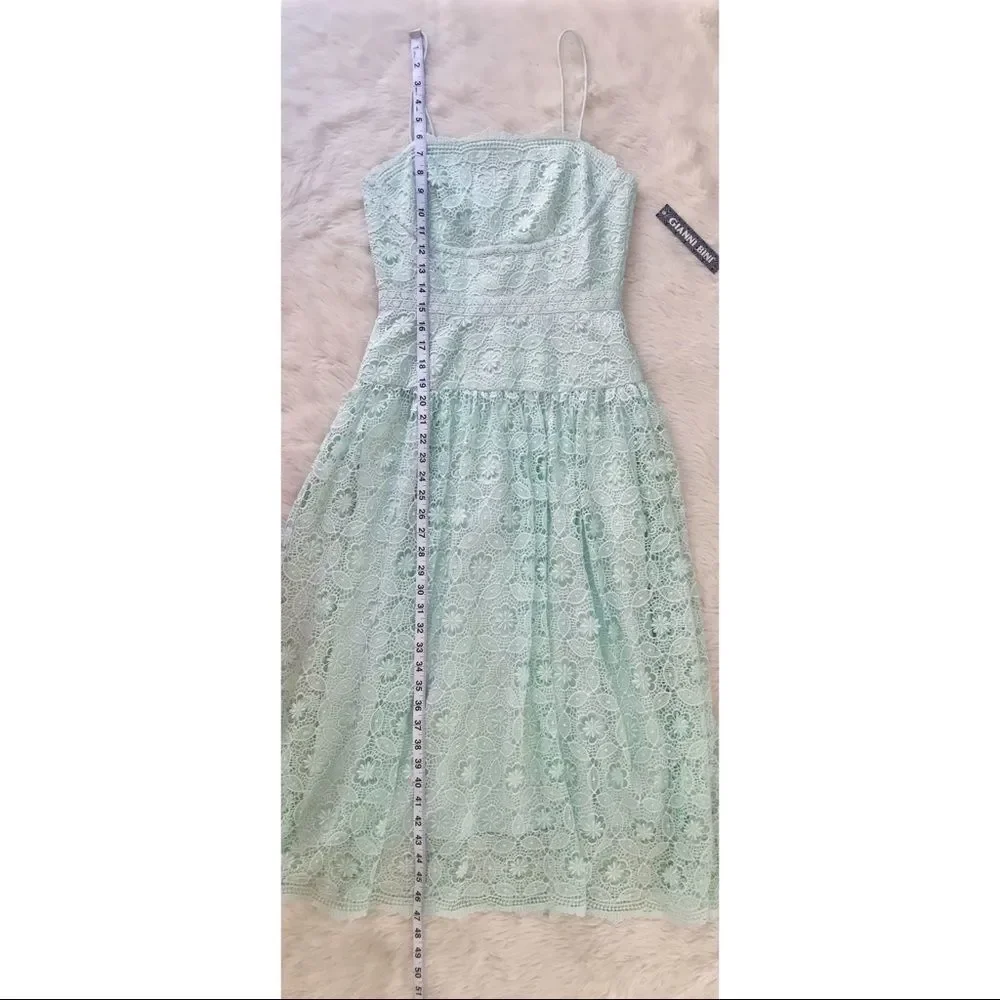 GIANNI BINI Mint Green Lace Midi Dress Cocktail Spaghetti Strap‎ Size 2 New